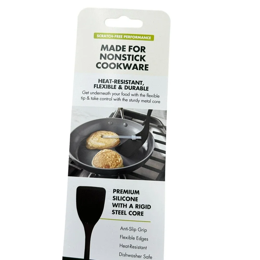 GREENPAN 3pc Spoon Turner Metal Core Silicone Utensils‎ Set Black Heat Resistant